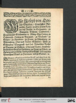 [Wir Joseph von Gottes Gnaden…]