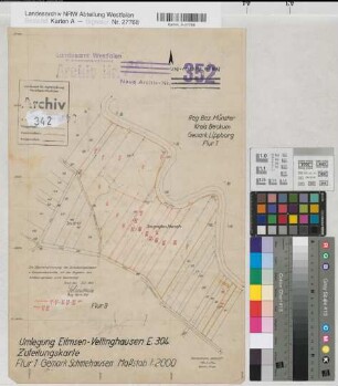 Eilmsen (Welver), Vellinghausen (Welver), Umlegung Eilmsen-Vellinghausen, Zuteilungskarte Schmehausen Flur 1