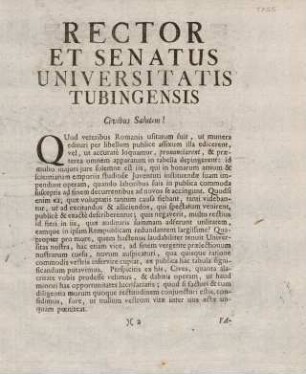 2r, Rector et Senatus Universitatis Tubingensis Civibus Salutem!