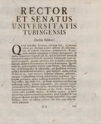 2r, Rector et Senatus Universitatis Tubingensis Civibus Salutem!