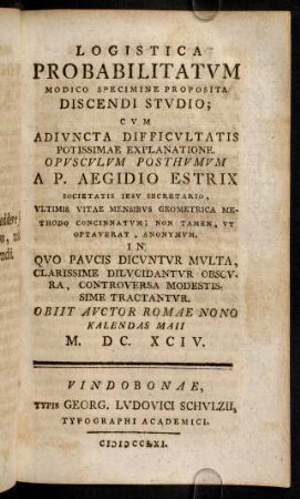185-274, Logistica Probabilitatum