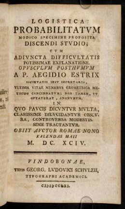 185-274, Logistica Probabilitatum