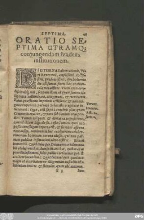 Oratio Septima Utramq[ue] coniugendam suadens institutionem.