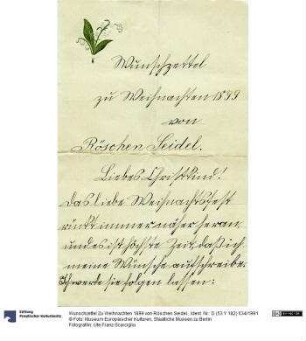 Wunschzettel Zu Weihnachten 1899 von Röschen Seidel.