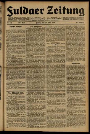 Erste Ausgabe vom Freitag, den 27. Juni 1913.