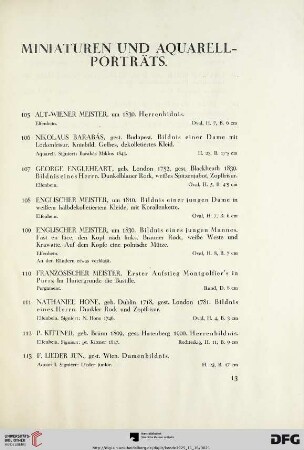 Miniaturen und Aquarellporträts (Nr. 105-117)