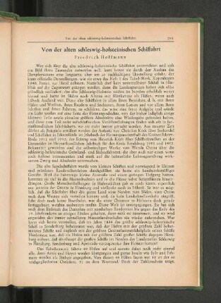 Von der alten schleswig-holsteinischen Schiffahrt Friedrich Hoffmann