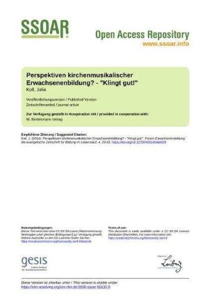 Perspektiven kirchenmusikalischer Erwachsenenbildung? - "Klingt gut!"