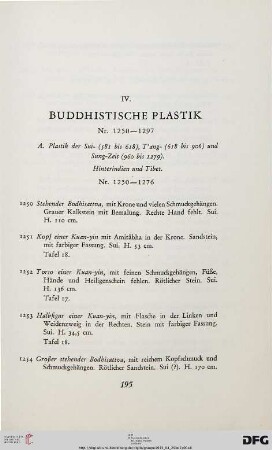 IV. Buddhistische Plastik (Nr. 1250-1297)