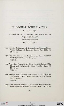 IV. Buddhistische Plastik (Nr. 1250-1297)