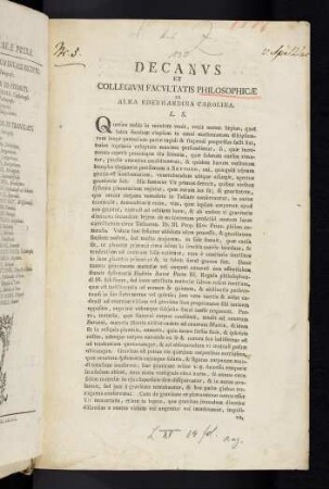 Decanus et Collegium Facultatis Philosophicae ...