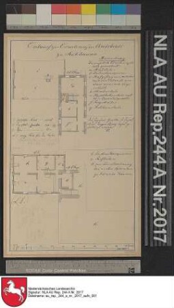 Entwürfe zur Erweiterung des Amtslokals in STICKHAUSEN Kolorierte Zeichnung von G. Ulrichs Papier Format 32,5x19,8 M 1:130