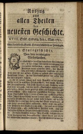 XVIII. Stük. Coburg, den 1. May 1751.