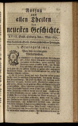 XVIII. Stük. Coburg, den 1. May 1751.
