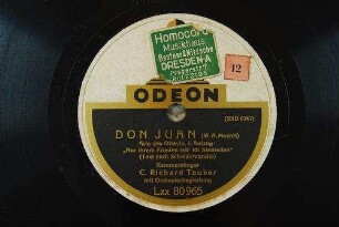 Don Juan : Arie des Ottavio, 1. Aufzug: "Nur ihrem Frieden leb ich hienieden" / (W. A. Mozart. Text nach Scheidemandel)