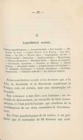 II Liquidation sociale.