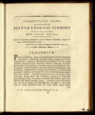 Commentatio Prima Respondente Ioanne Georgio Schmidt