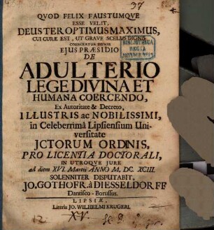 De Adulterio Lege Divina Et Humana Coercendo