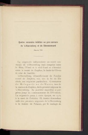 Quatre monnaies inédites ou peu connues de 's-Heerenberg et de Stevensweerd