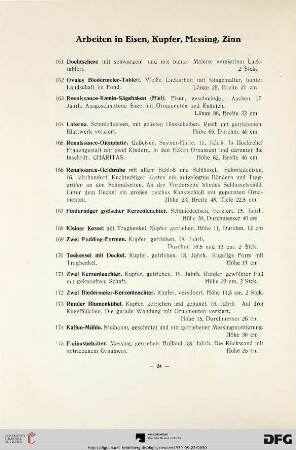 Arbeiten in Eisen, Kupfer, Messing, Zinn (Nr. 161-230)