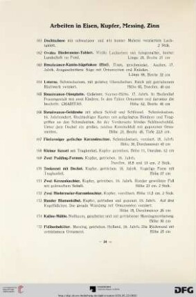 Arbeiten in Eisen, Kupfer, Messing, Zinn (Nr. 161-230)