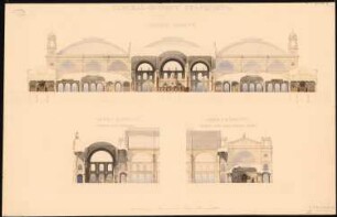 Hauptbahnhof, Frankfurt/Main Empfangsgebäude: Längsschnitt, Querschnitte Wartesaal und Vestibül 1:200