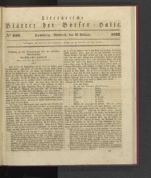 No 689. Hamburg. Mittwoch, den 29. Februar. 1832.