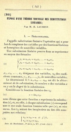 Exposé d'une théorie nouvelle des substitutions linéaires.