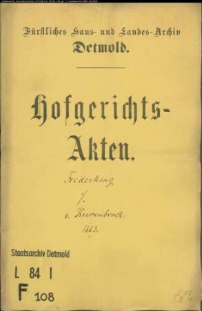 Frederking, Licent. Albert zu Minden gegen Franz Christoph von Kerssenbrock zu Barntrup