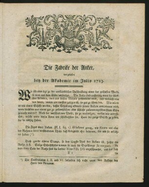 Die Fabrike der Anker, vorgelesen bey der Akademie im Julio 1723.