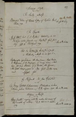 In London erkauft. - Aus der Trillerischen Verlassenschaft in Wittenberg erkauft den 24 Sept. h. a. - Ein Geschenck des Herrn Verfassers [Karl Traugott Gottlob Schoenemann]. - Allhier erkauft.