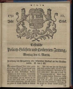 10. Stueck, Montag den 6. Martii 1752