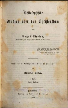Philosophische Studien über das Christenthum, 1