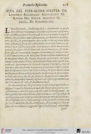 Vita del Petrarcha scritta da Ludovico Beccadello […]