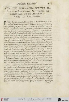 Vita del Petrarcha scritta da Ludovico Beccadello […]