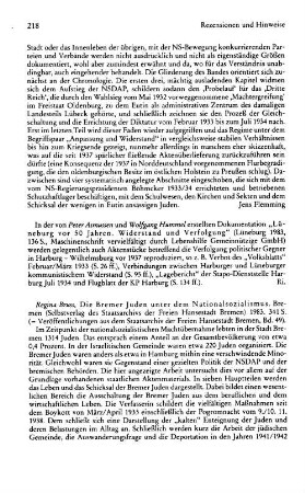 Bruss, Regina :: Die Bremer Juden unter dem Nationalsozialismus, (Veröffentlichungen aus dem Staatsarchiv der Freien Hansestadt Bremen, 49) : Bremen, Staatsarchiv, 1983