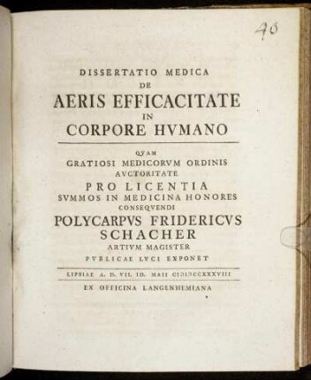 Dissertatio Medica De Aeris Efficacitate In Corpore Hvmano