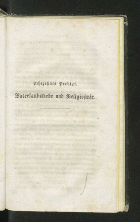Achtzehnte Predigt. Vaterlandsliebe und Religiosität.