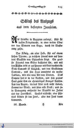 Beschluß des Auszugs aus dem befreyten Jerusalem.