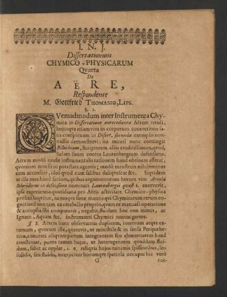Dissertationum Chymico-Physicarum Quarta De Aere ...
