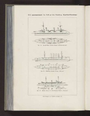 Fig. 278 Französischer Großer Kreuzer "D'Entrecasteaux" Fig. 279 Russischer Großer Kreuzer "Warjag" Fig. 280 Großer Kreuzer der Vereinigten Staaten "Olympia"