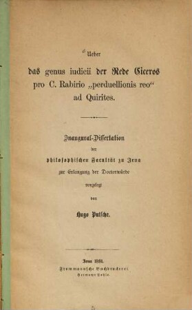 Über das genus iudicii der Rede Ciceros pro C. Rabirio perduellionis reo ad Quirites