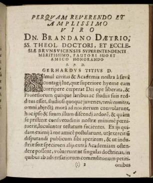 Perquam Reverendo Et Amplissimo Viro Dn. Brandano Daetrio [...]