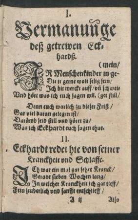 I. Vermanunge deß getrewen Eckhardß