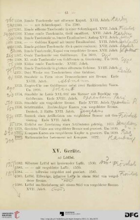 XV. Geräte (Nr. 1382 - 1568)