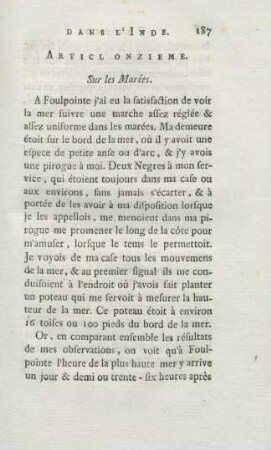 Article onzieme. Sur les Marées
