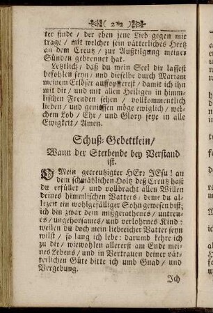 Schuß-Gebettlein/ Wann der Sterbende bey Verstand ist