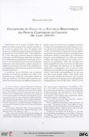 N.S. 12.2009: Enluminures du "Roman de la Rose" de la bibliothèque des Princes Czartoryski de Cracovie