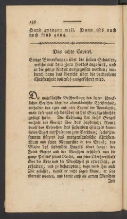 Das achte Capitel. Einige Bemerkunden über die sieben Schaalen, welche mit dem Zorn Gottes angefüllt, ...