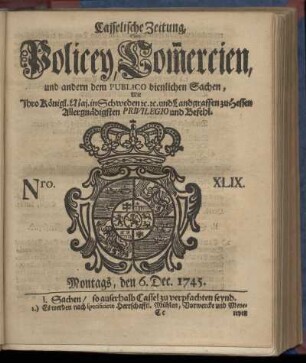 Nro. XLIX, Montags, den 6. Dec. 1745